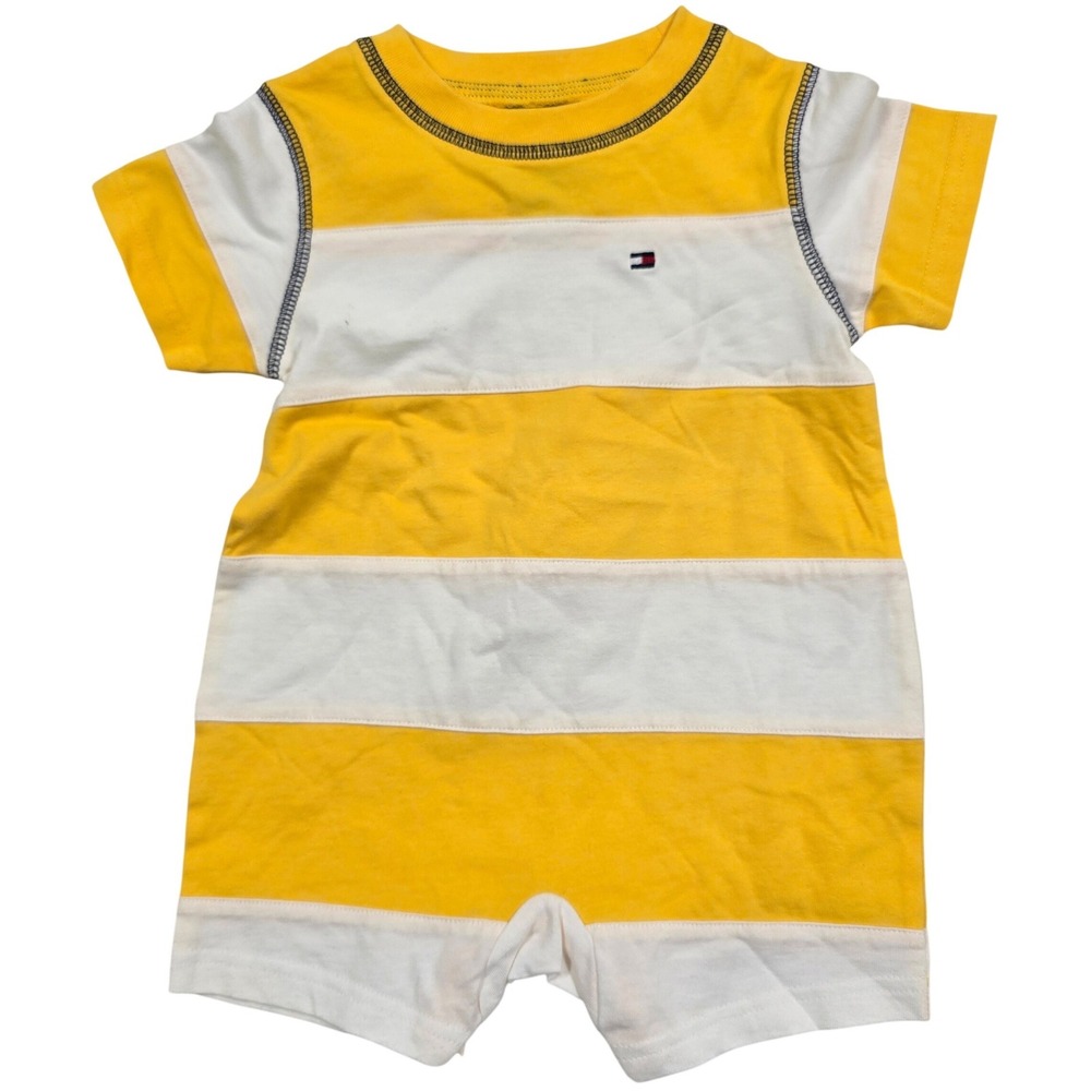 Tommy Hilfiger Baby Boy Yellow White Striped Romper 3-6  New With Tag VTG 90s